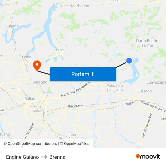 Endine Gaiano to Brenna map