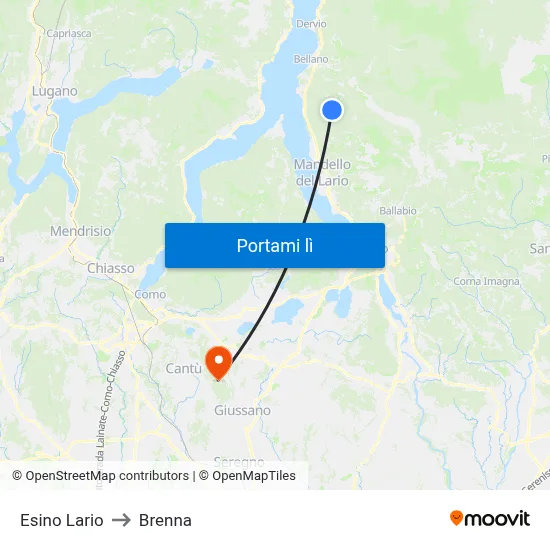 Esino Lario to Brenna map