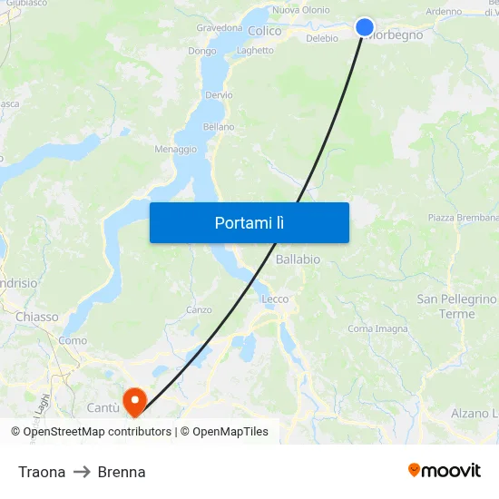 Traona to Brenna map