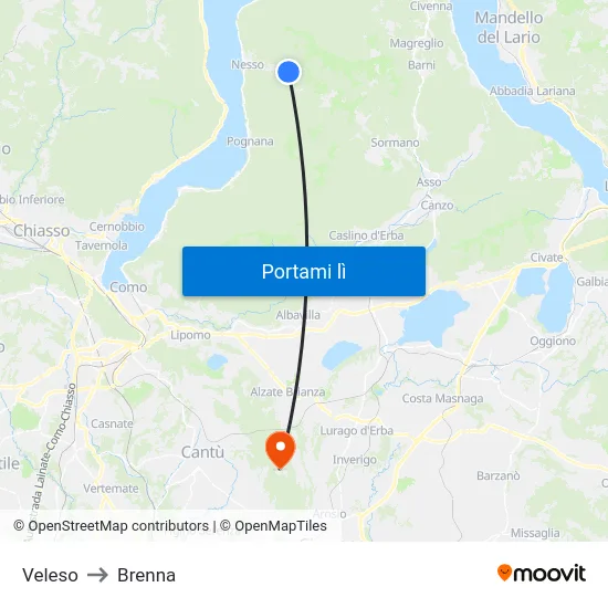 Veleso to Brenna map