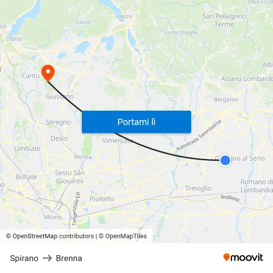 Spirano to Brenna map