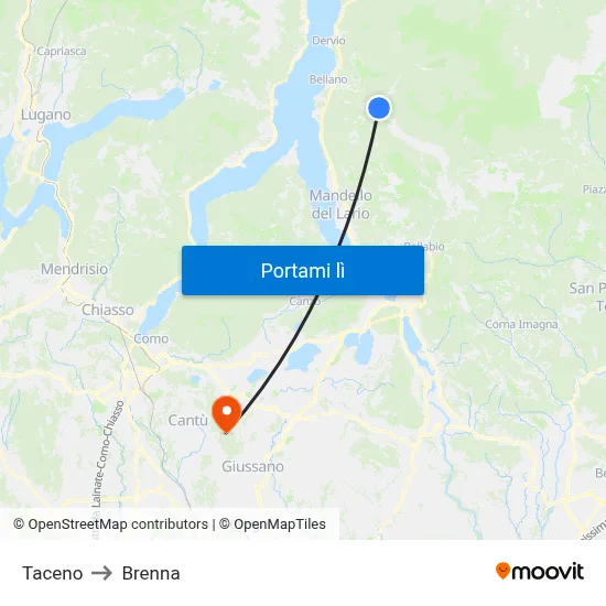Taceno to Brenna map