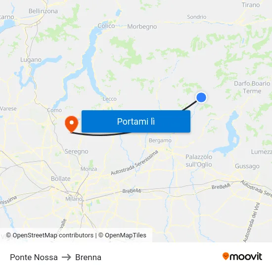 Ponte Nossa to Brenna map