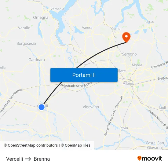 Vercelli to Brenna map