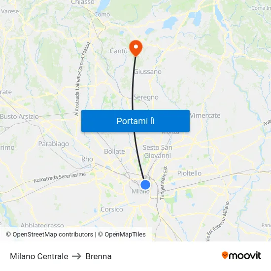 Milano Centrale to Brenna map