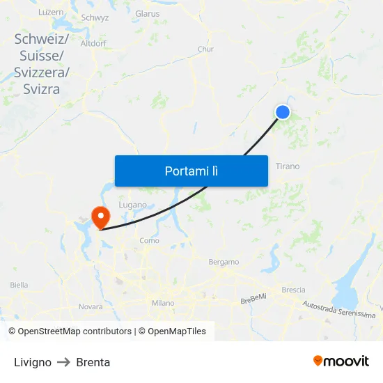 Livigno to Brenta map