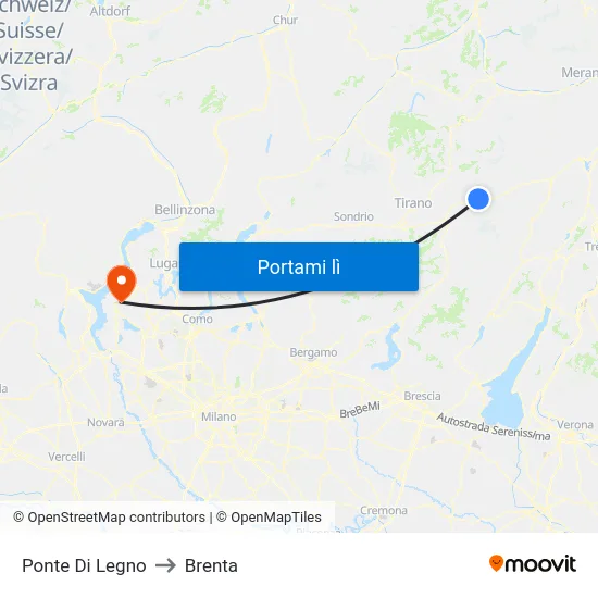Ponte Di Legno to Brenta map
