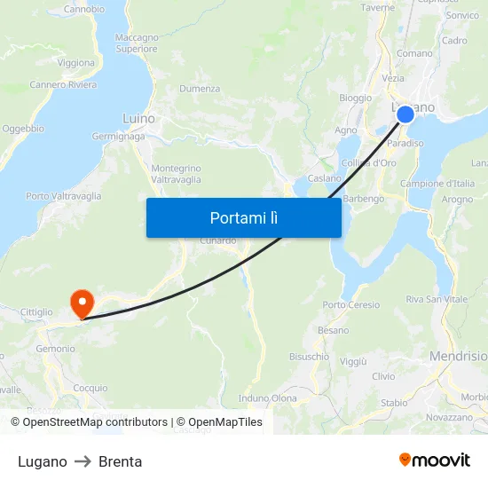 Lugano to Brenta map