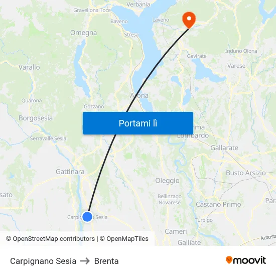 Carpignano Sesia to Brenta map