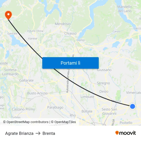 Agrate Brianza to Brenta map