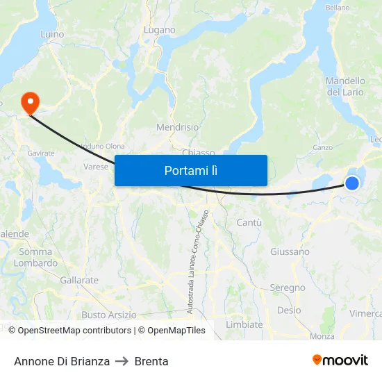 Annone Di Brianza to Brenta map