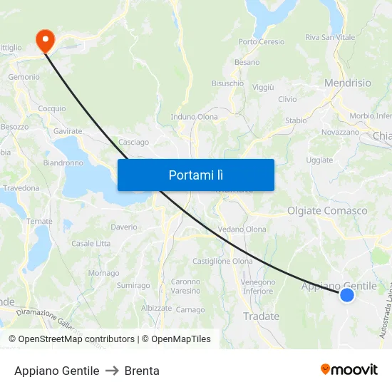 Appiano Gentile to Brenta map