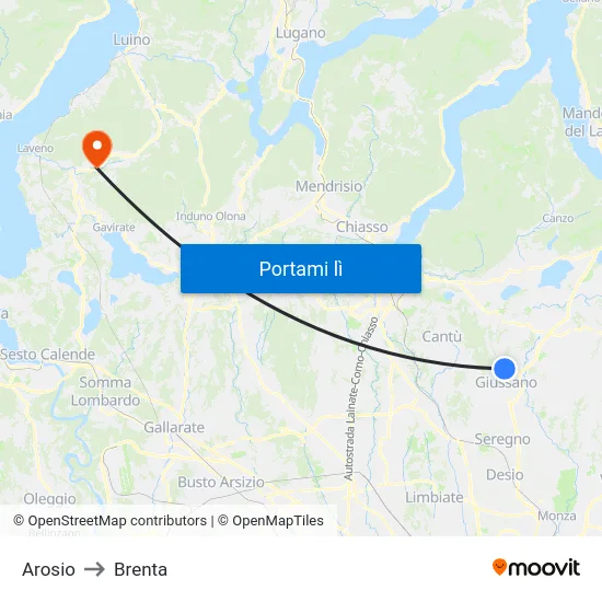 Arosio to Brenta map