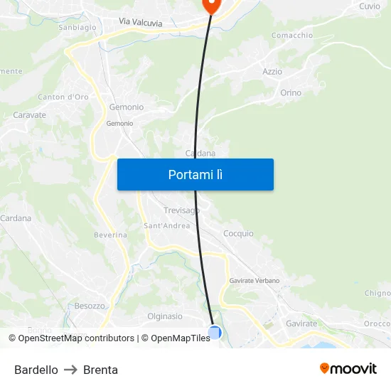 Bardello to Brenta map