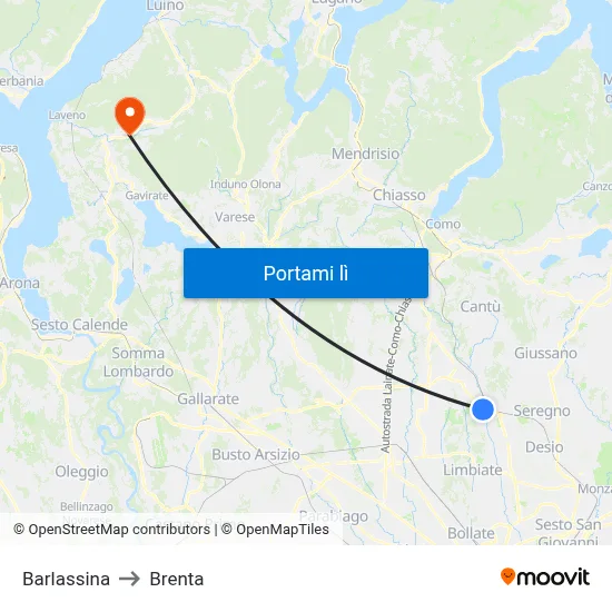 Barlassina to Brenta map