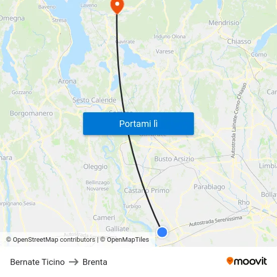 Bernate Ticino to Brenta map