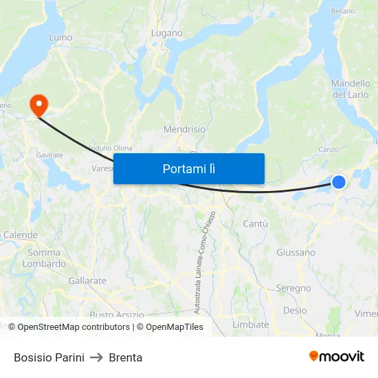 Bosisio Parini to Brenta map