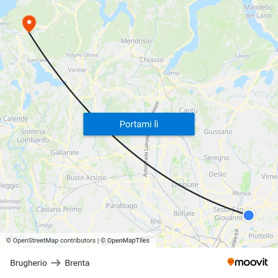 Brugherio to Brenta map