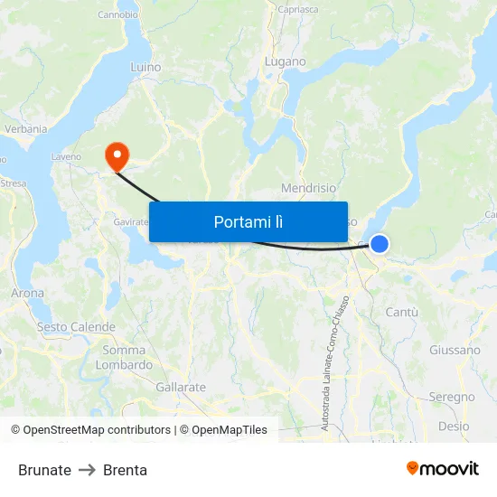 Brunate to Brenta map