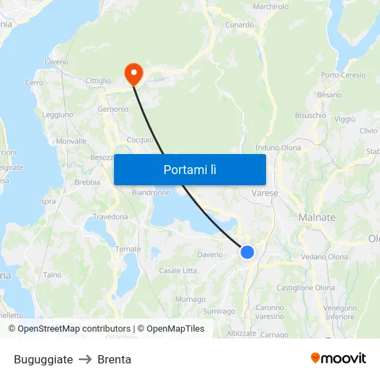 Buguggiate to Brenta map