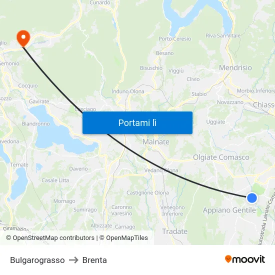 Bulgarograsso to Brenta map