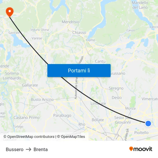 Bussero to Brenta map