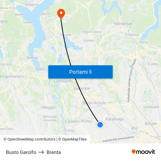 Busto Garolfo to Brenta map