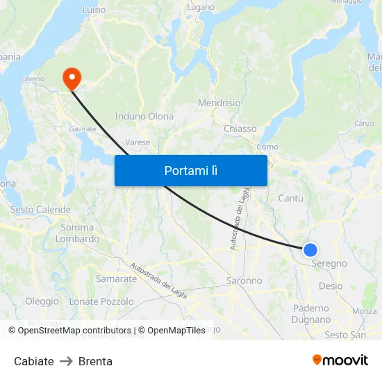 Cabiate to Brenta map