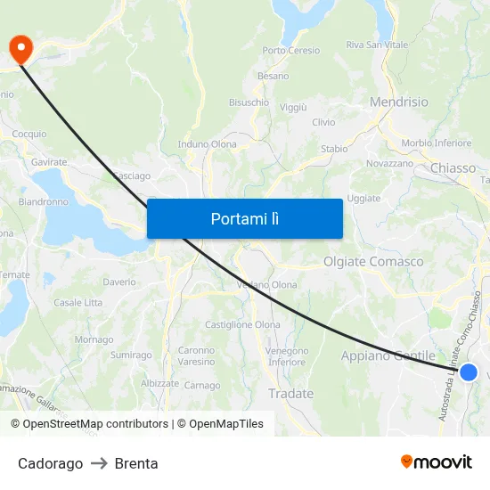 Cadorago to Brenta map