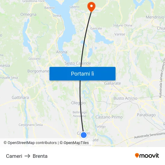 Cameri to Brenta map