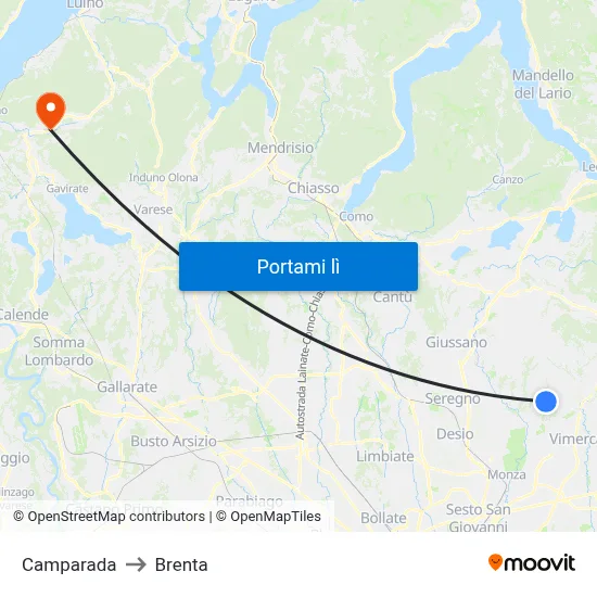Camparada to Brenta map
