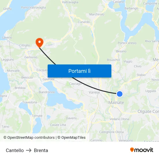 Cantello to Brenta map