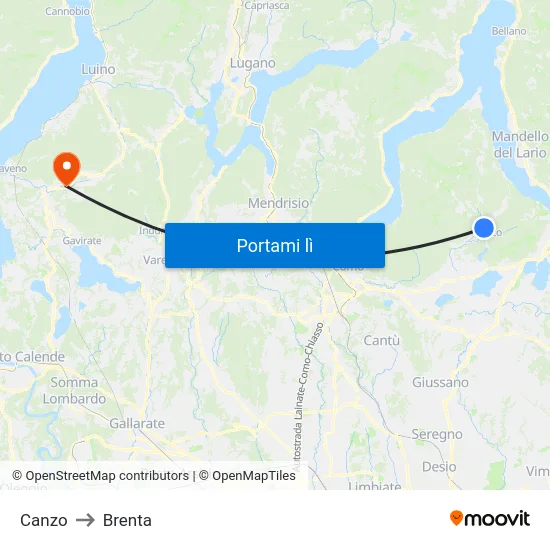 Canzo to Brenta map