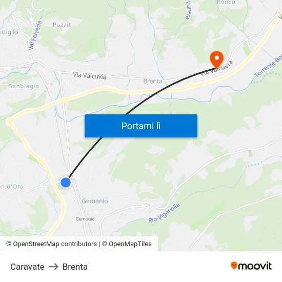 Caravate to Brenta map