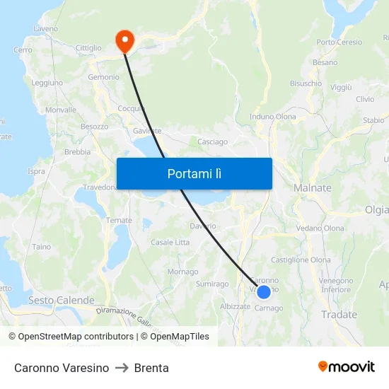 Caronno Varesino to Brenta map