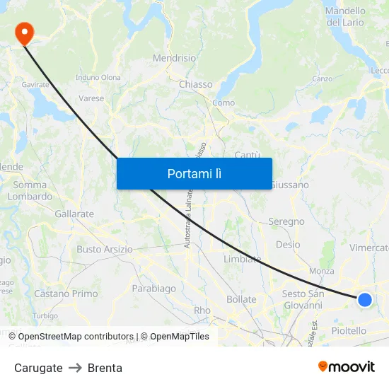 Carugate to Brenta map