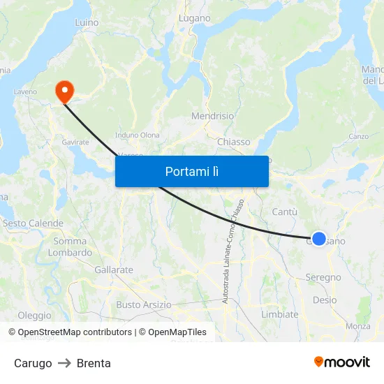Carugo to Brenta map