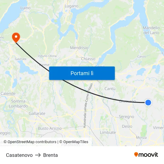 Casatenovo to Brenta map