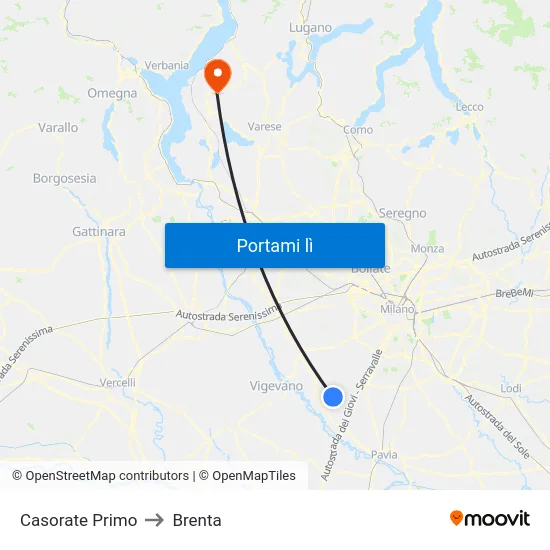 Casorate Primo to Brenta map