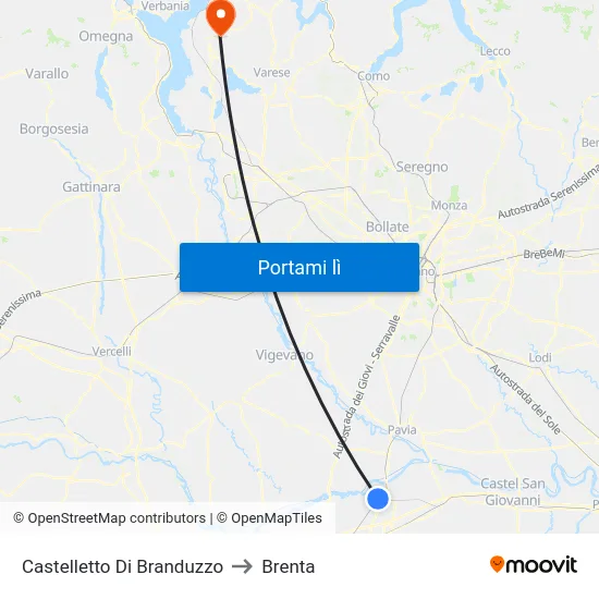 Castelletto Di Branduzzo to Brenta map