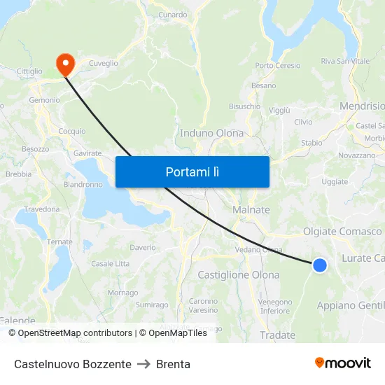 Castelnuovo Bozzente to Brenta map