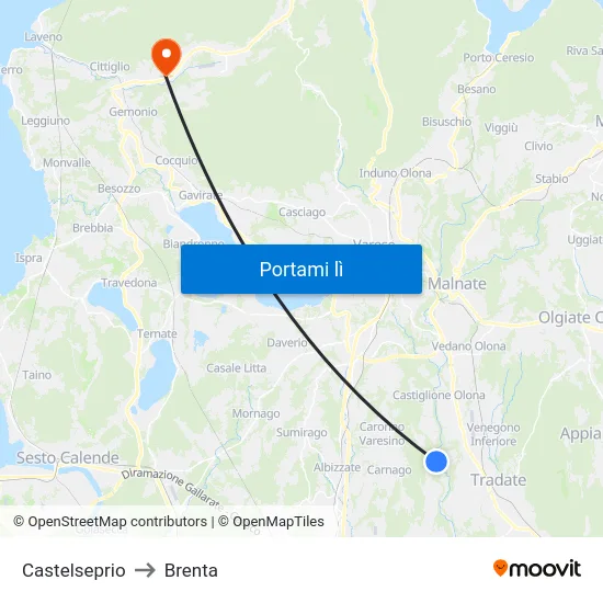 Castelseprio to Brenta map