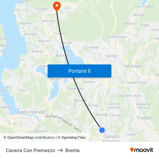 Cavaria Con Premezzo to Brenta map