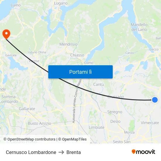 Cernusco Lombardone to Brenta map