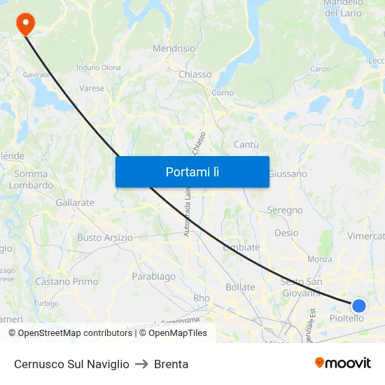 Cernusco Sul Naviglio to Brenta map