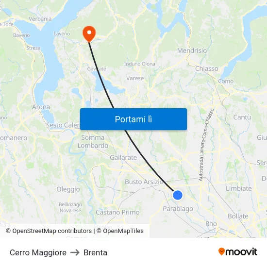 Cerro Maggiore to Brenta map