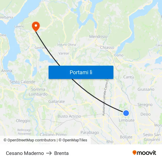 Cesano Maderno to Brenta map