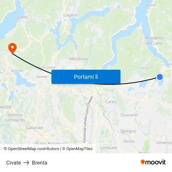 Civate to Brenta map