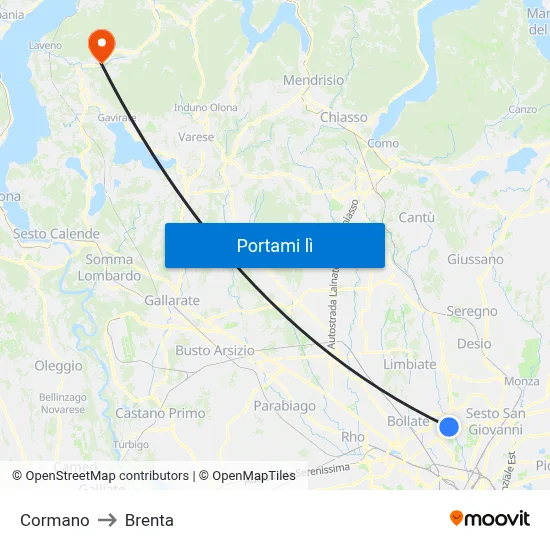 Cormano to Brenta map