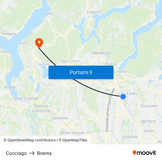 Cucciago to Brenta map